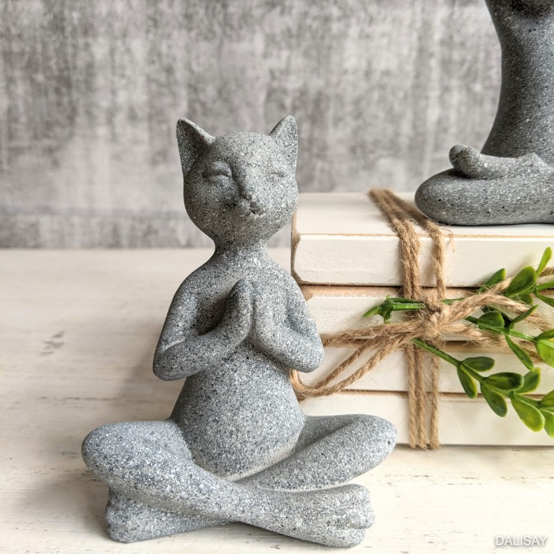 Grey Yoga Cat Sculpture Figurine - Set of 3