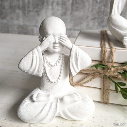 No Evil See Hear Speak White Monk Statue - Set of 3