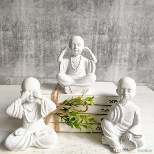 No Evil See Hear Speak White Monk Statue - Set of 3
