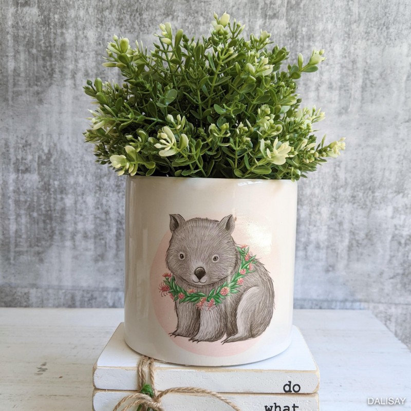 Pink Grey Koala Wombat Duo Planter Pot