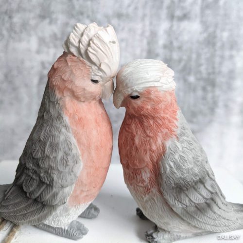 Set of 2 Grey Pink Loving Galah Sculpture Figurine