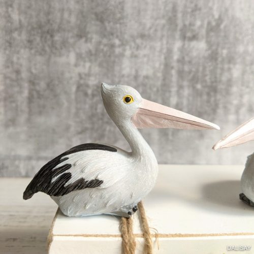 Set of 2 Pelican Bird Sculpture Figurine
