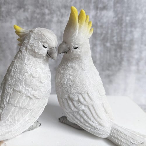 Set of 2 White Cockatoo Bird Sculpture Figurine