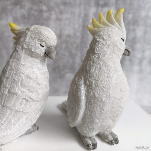 Set of 2 White Cockatoo Bird Sculpture Figurine