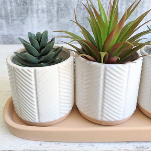 Set of 3 White Planter Pot with Tray
