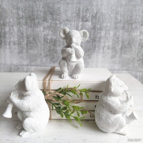 White Musical Koala Sculpture Figurine - Set of 3