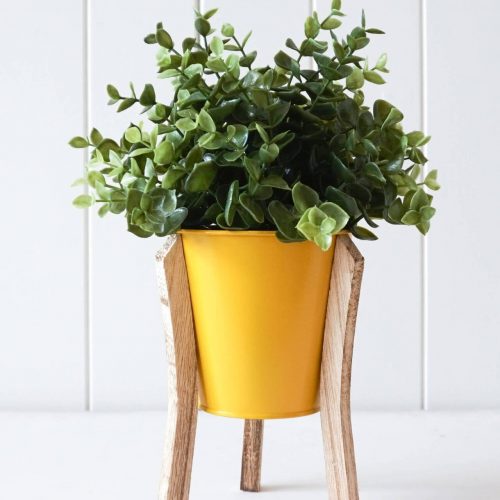 Yellow Tin Pot Planter With Timber Legs - Set of 2