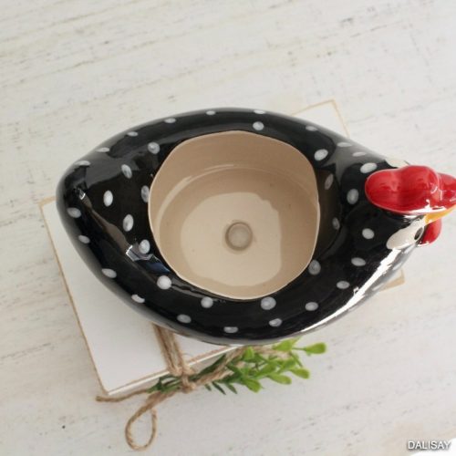 Black Red Spotted Hen Planter Pot
