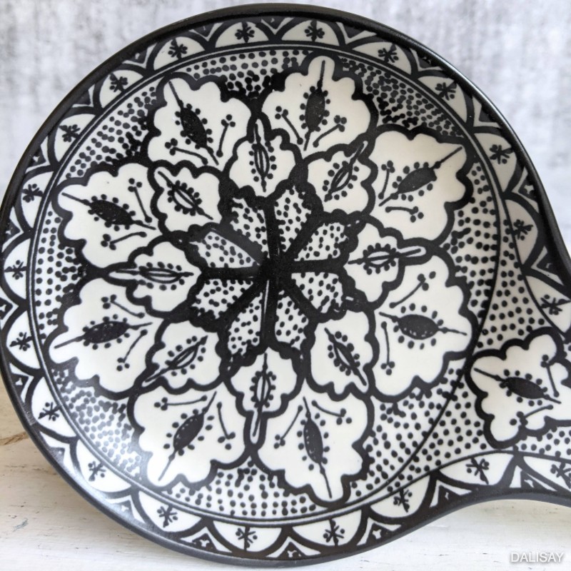 Floral Black Ceramic Spoon Rest