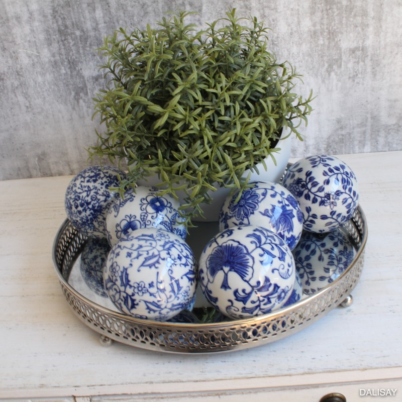 Hamptons Blue Ceramic Decorative Balls - Set of 6