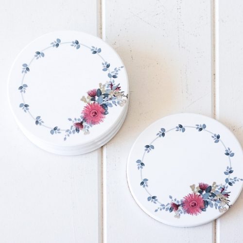 Floral Wreath Ceramic Drink Coasters - Set of 4