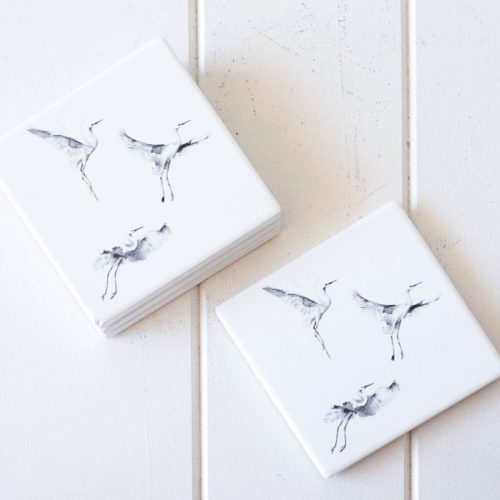 Flying Herons Ceramic Drink Coasters - Set of 4