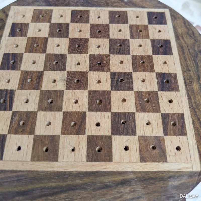 Round Chess Board with Wooden Drawer Storage