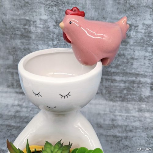 Pink Green Chicken Ceramic Pot Planter Sitter