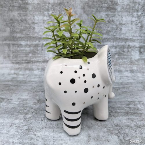 Black White Elephant Planter Pot