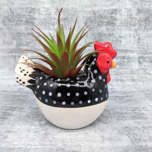Black White Hen Planter Pot