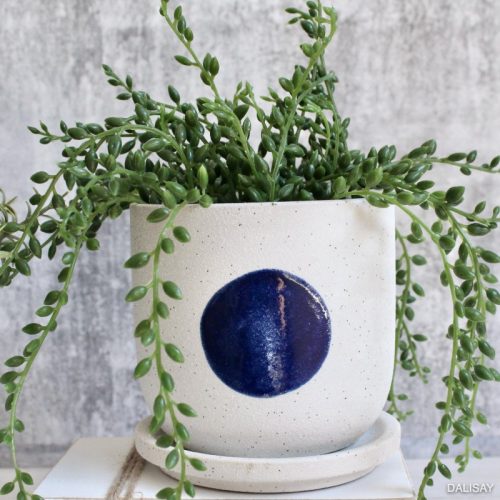 Blue Dot Planter Pot With Saucer