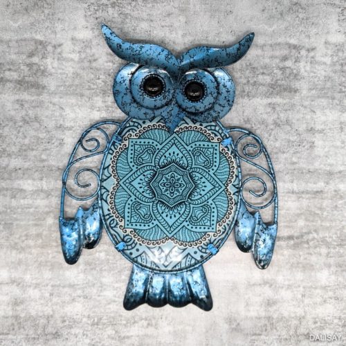 Blue Owl Glass Metal Wall Art Decor