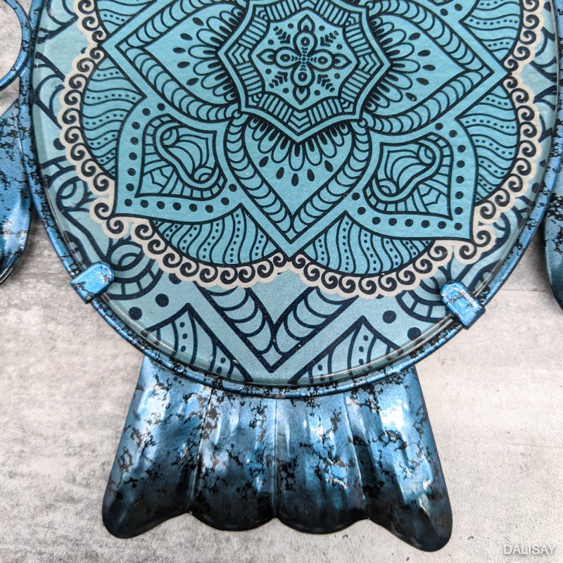 Blue Owl Glass Metal Wall Art Decor