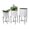 Distressed White French Metal Pot Planters - Set of 3