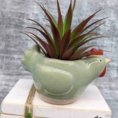 Green Rooster Chicken Planter Pot