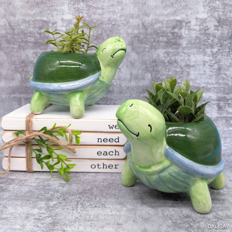 Green Turtle Planter Pot - Set of 2