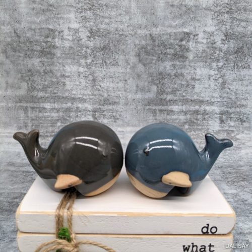 Grey Blue Whale Ceramic Pot Planter Sitter