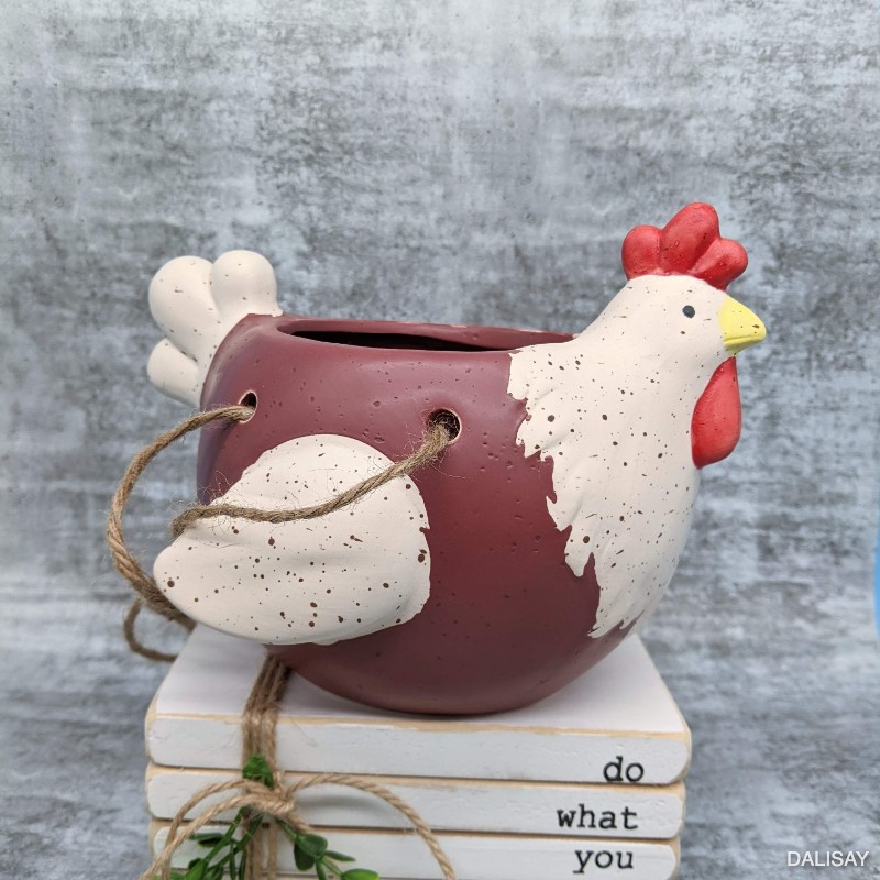 Maroon Speckled Chicken Hanging Planter Pot