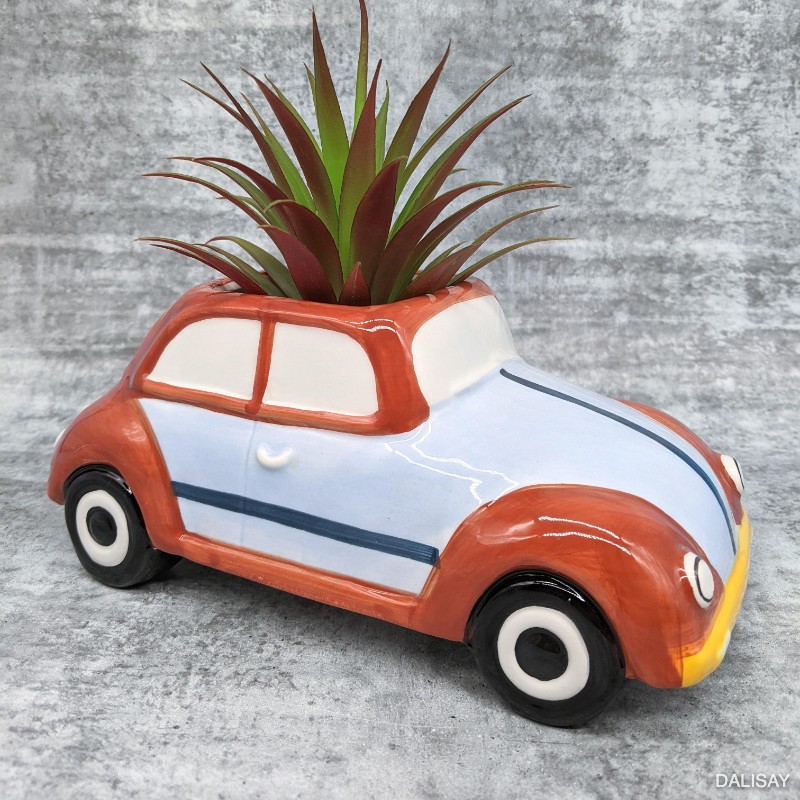 Orange Retro Car Planter Pot