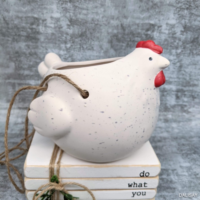 White Speckled Chicken Hanging Planter Pot