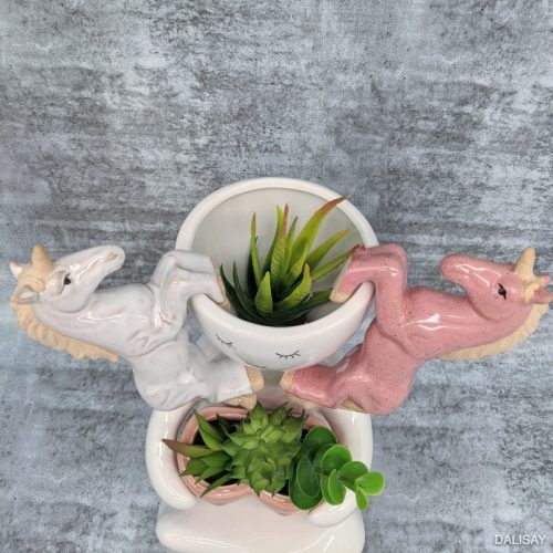Pink White Unicorn Ceramic Pot Planter Sitter