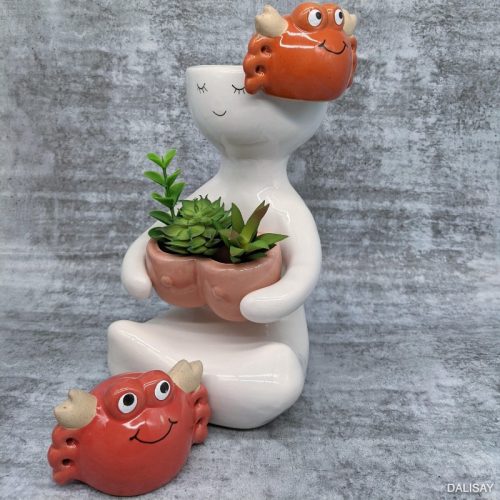 Red Orange Crab Ceramic Pot Planter Sitter
