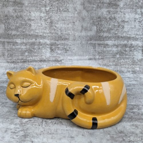 Sleeping Mustard Cat Planter Pot