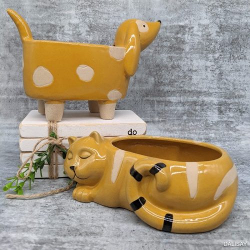 Sleeping Mustard Cat Planter Pot