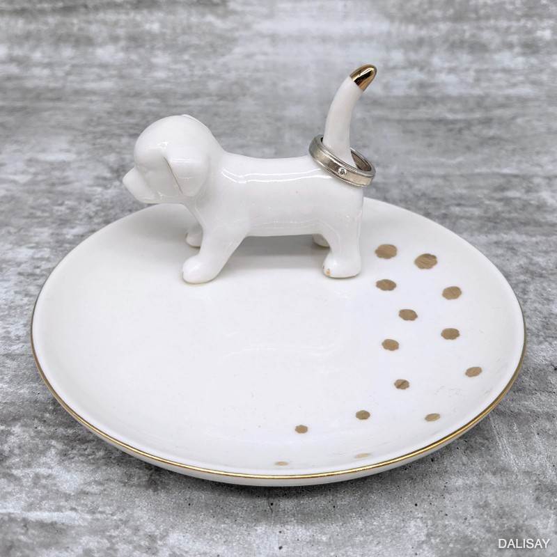 White Dog Ceramic Trinket Dish