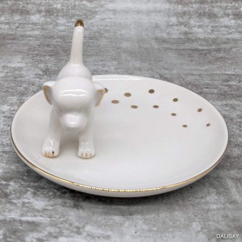 White Dog Ceramic Trinket Dish