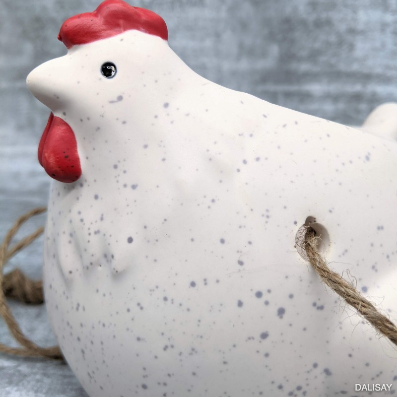 White Speckled Chicken Hanging Planter Pot