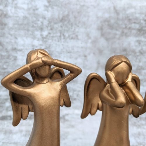 Golden Wise No Evil See Hear Speak Angel Statue - Set of 3