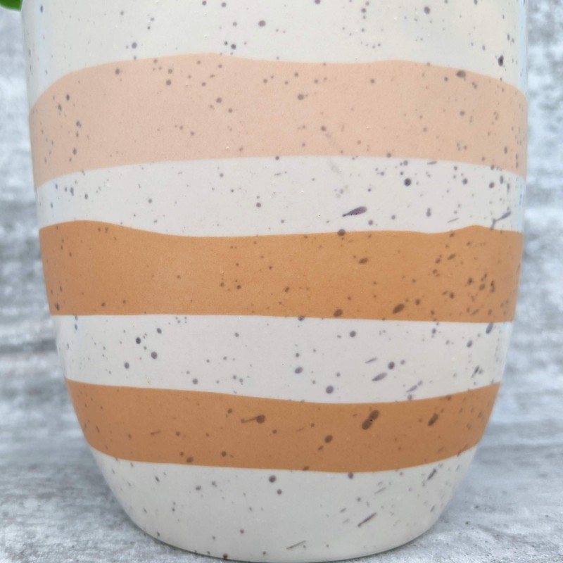 Mustard Stripes Speckled Planter Pot