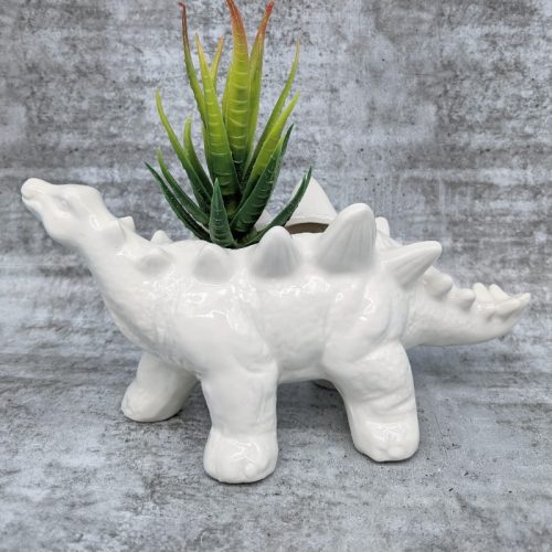 White Stegosaurus Dinosaur Planter Pot
