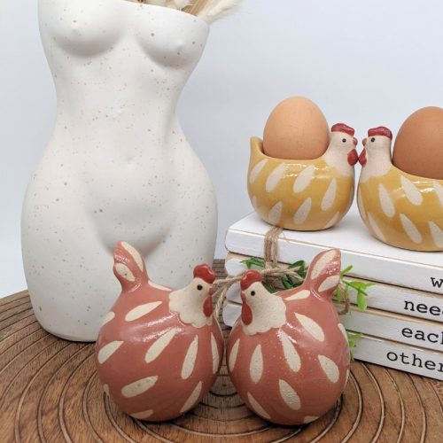 Red Hen Ceramic Figurine - Set of 2
