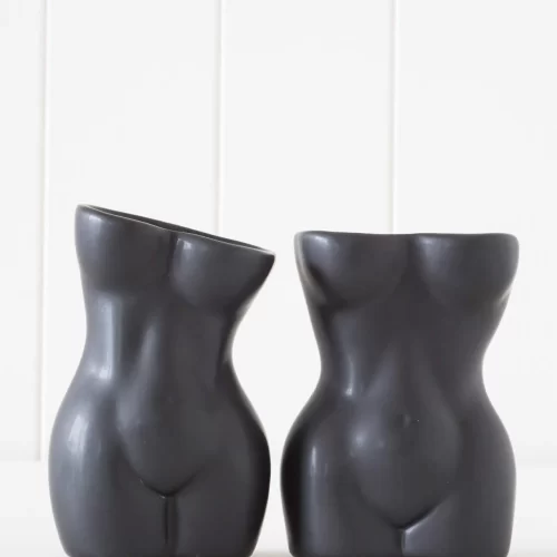 Girl Torso Figure Vase - Matte Black