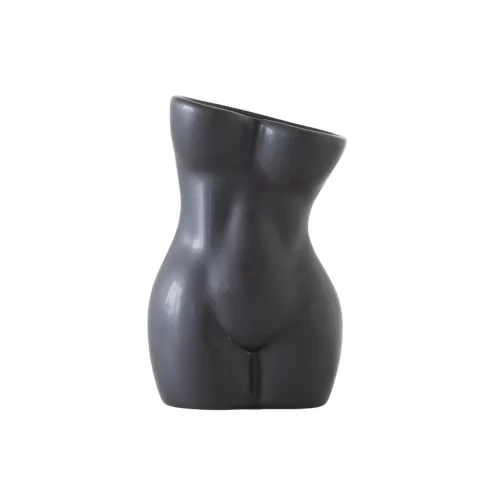Girl Torso Figure Vase - Matte Black