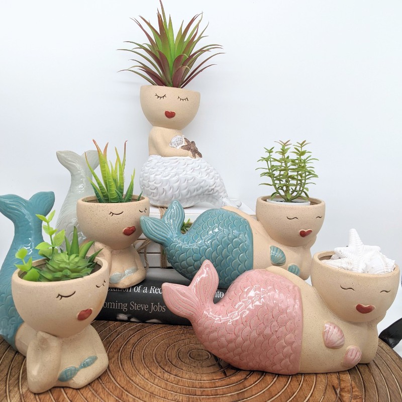 Pink Sea Mermaid Planter Pot