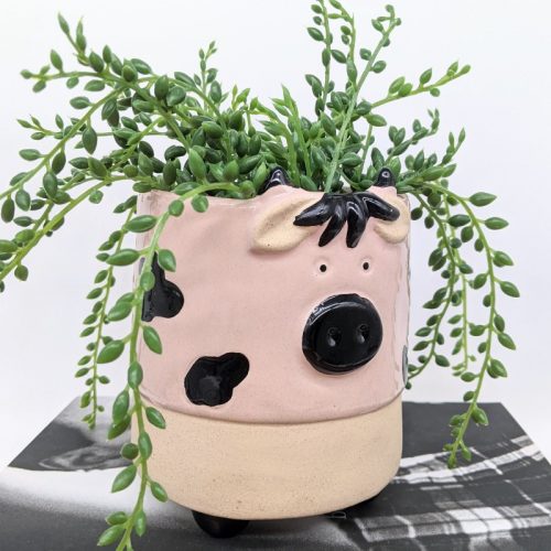 Pink Black Cow Planter Pot