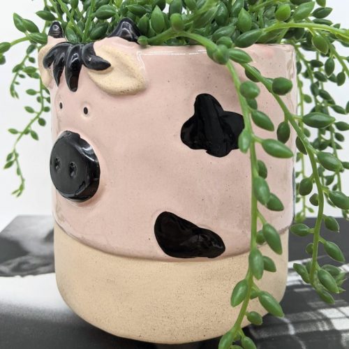 Pink Black Cow Planter Pot