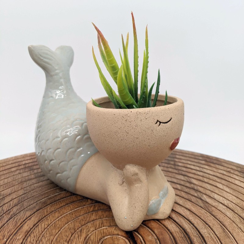 Relaxing Mint Mermaid Planter Pot