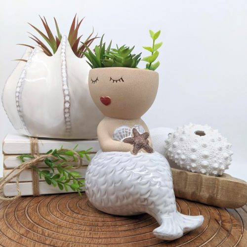 Sitting White Mermaid Planter Pot