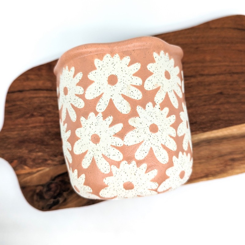 Ivory Daisy Flowers Ceramic Planter Pot