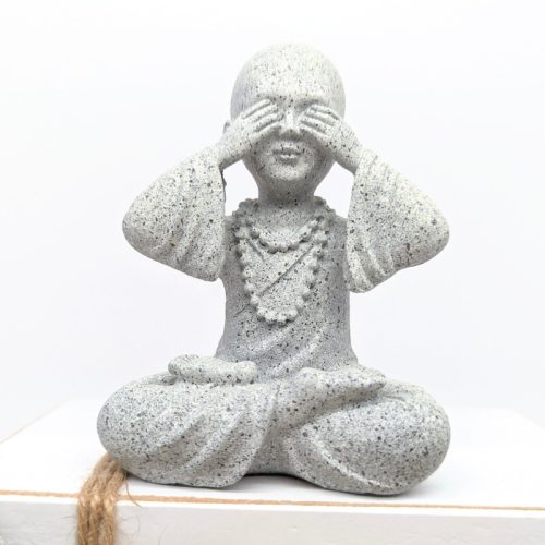No Evil See Hear Speak Grey Monk Statue
